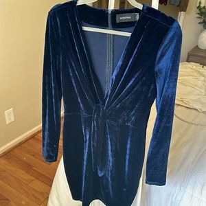 MINKPINK Sapphire Blue Velvet V-Neck Mini Dress